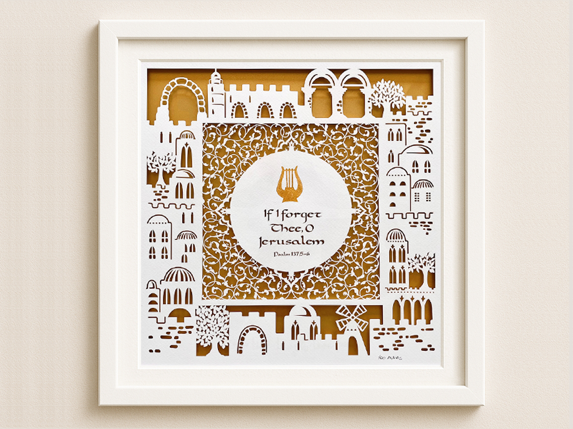 Jerusalem themed Home blessing torah saying design papercut
