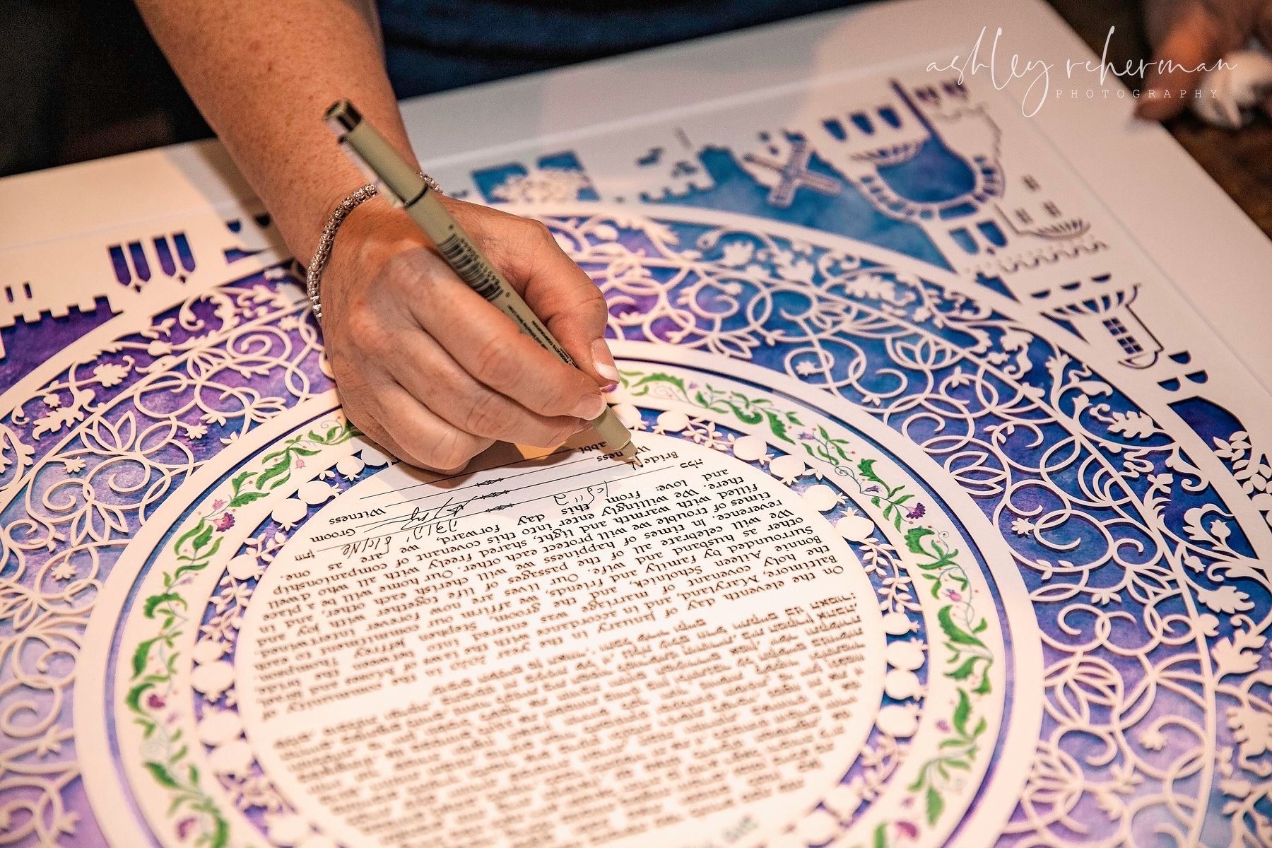 A close-up of a beautifully illustrated Ketubah highlighting intricate designs.