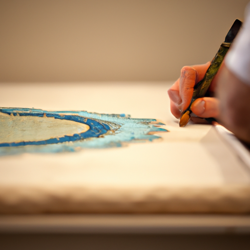 3. A photo of an artist at work, meticulously painting a custom Ketubah