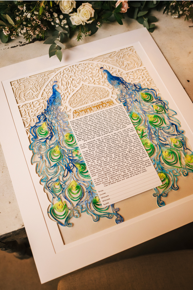 A traditional Ketubah design with Hebrew inscriptions