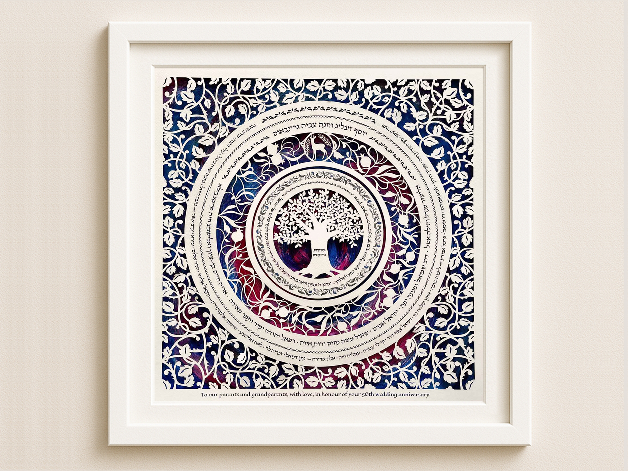 Layered Family Tree Customized papercut design watercolor background