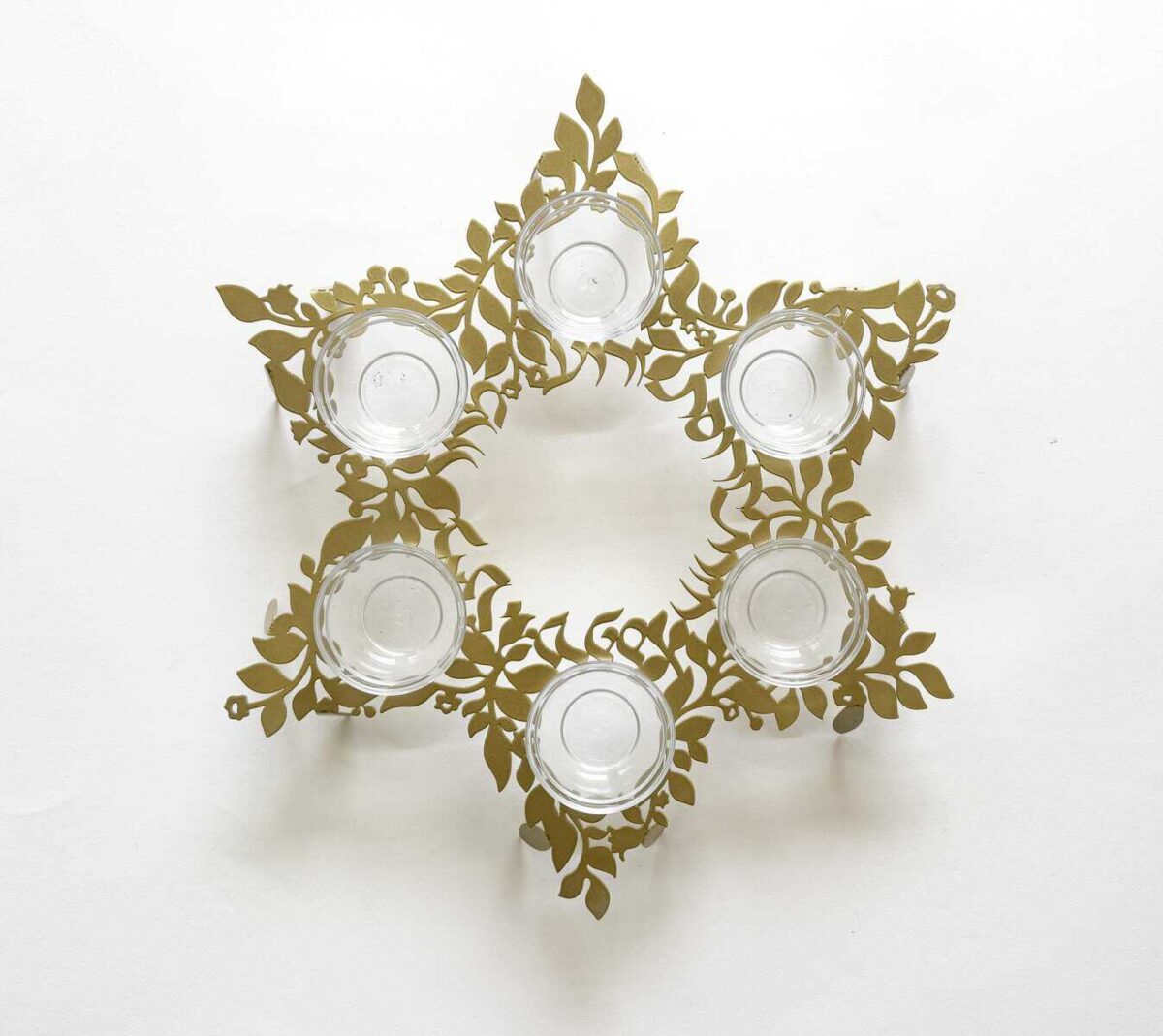 Passover Star of David Seder Plate with gold botanical metal cut design