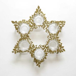 Passover Star of David Seder Plate with gold botanical metal cut design