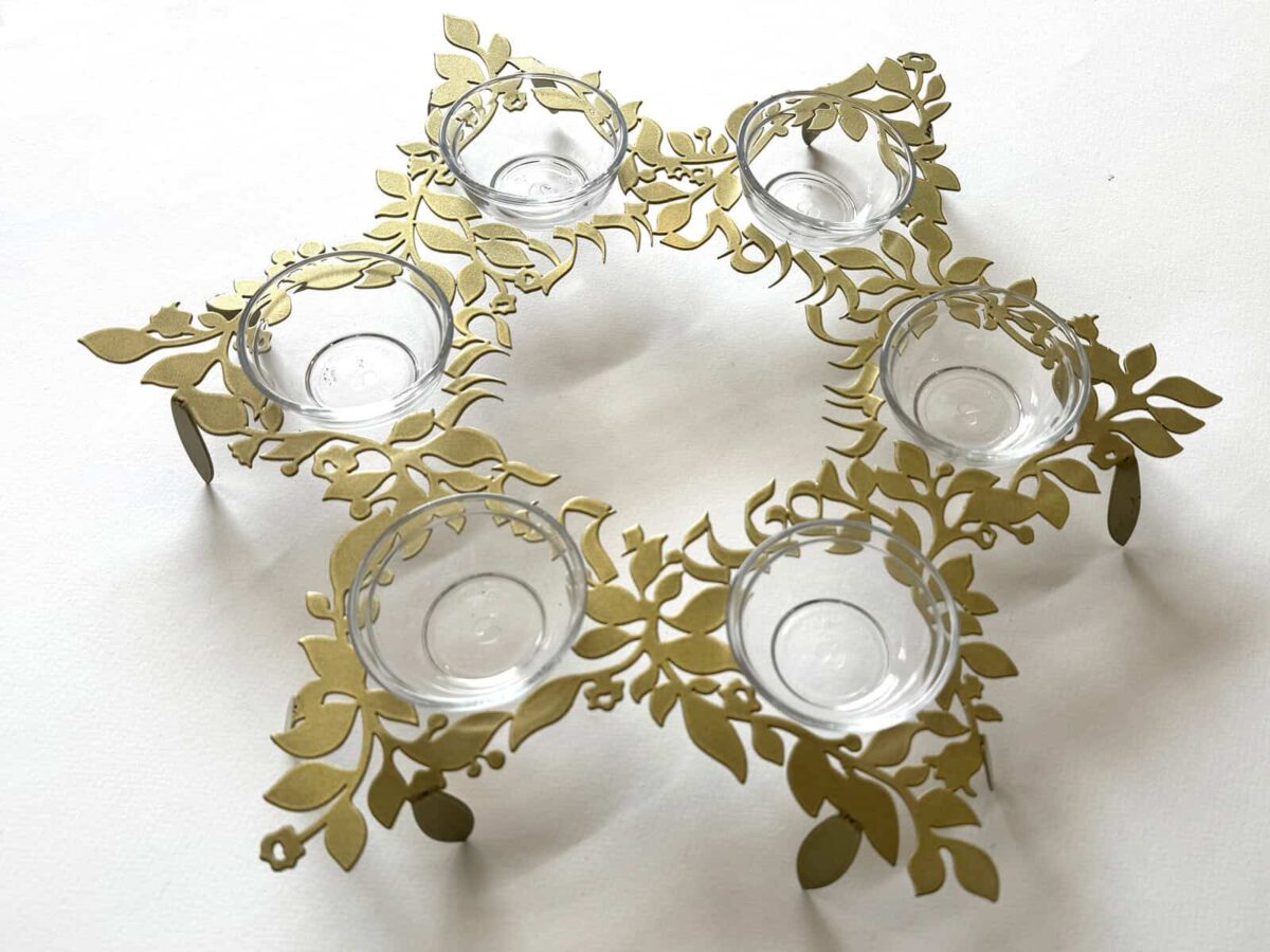 Passover Star of David Seder Plate with gold botanical metal cut design