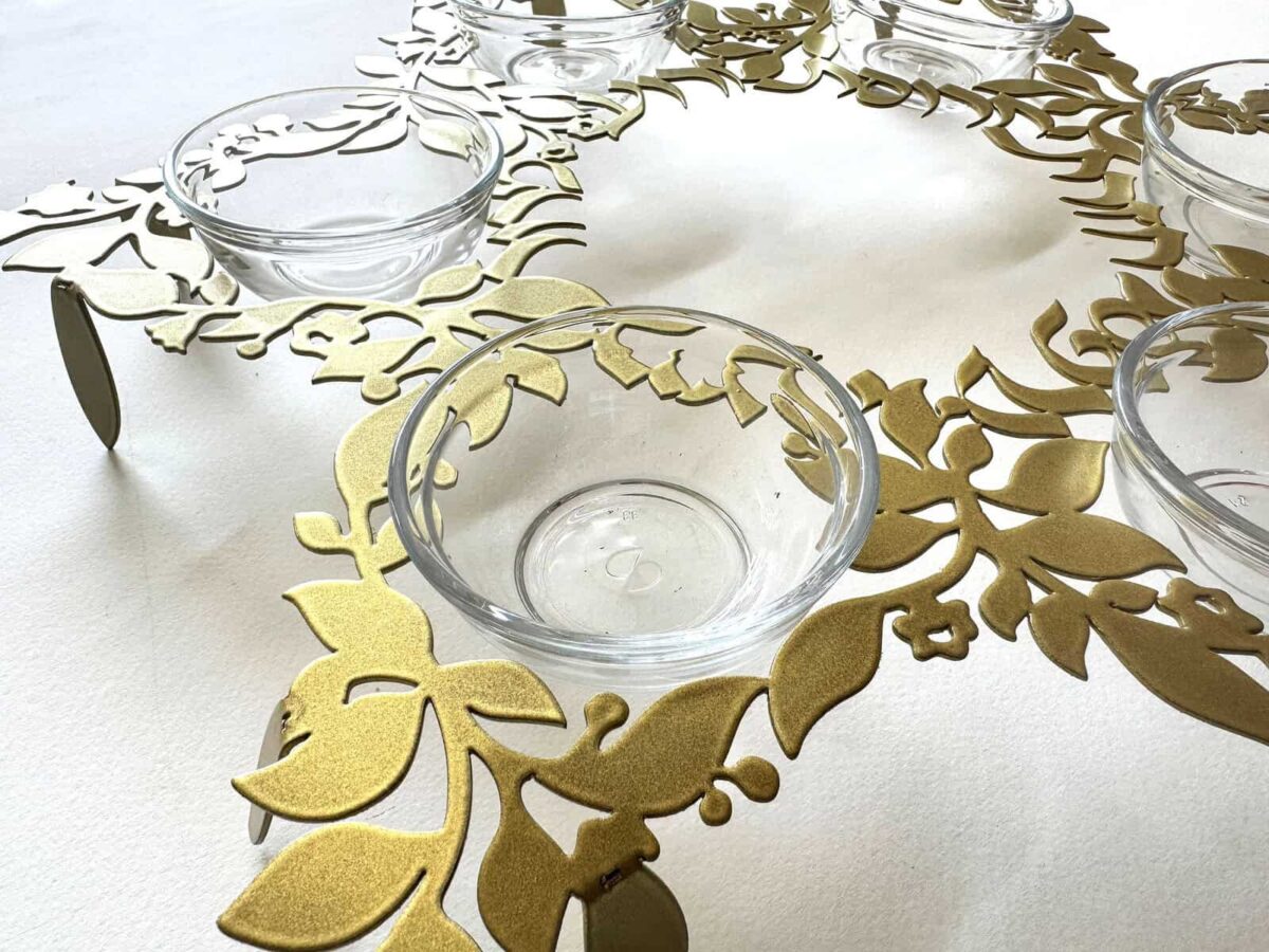 Passover Star of David Seder Plate with gold botanical metal cut design