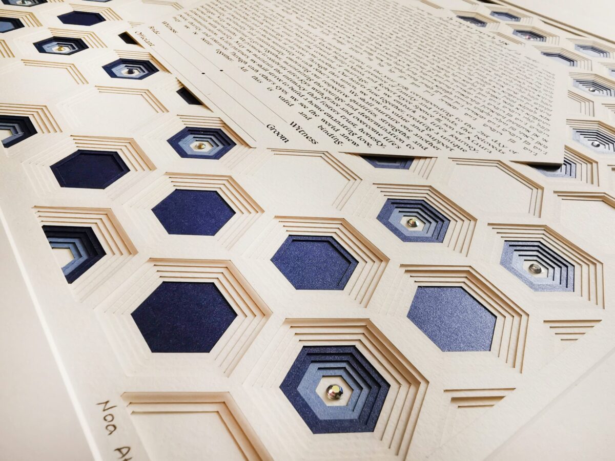 Layered Sparkle Hexagon Ketubah modern design detail