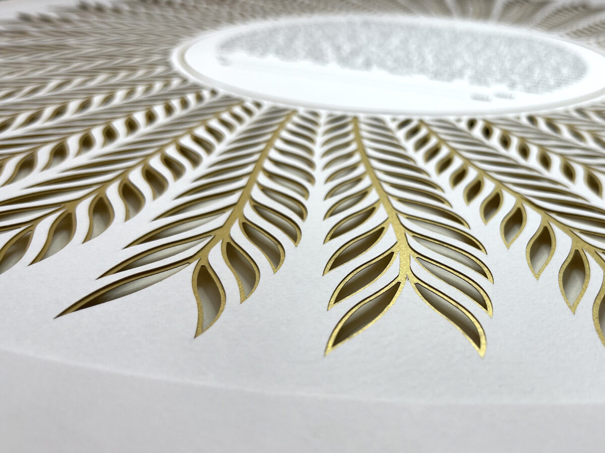 Palm Ketubah Gold and White Papercut modern design detail