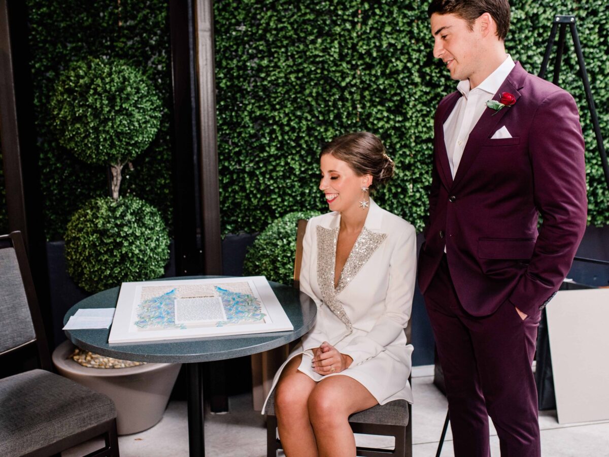 Unique hand painted Peacock Ketubah design