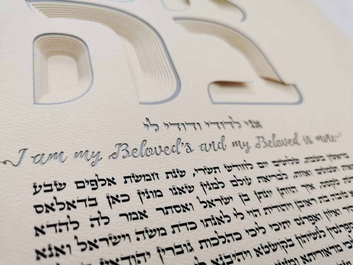 Love Ahava Layered Ketubah silver detail