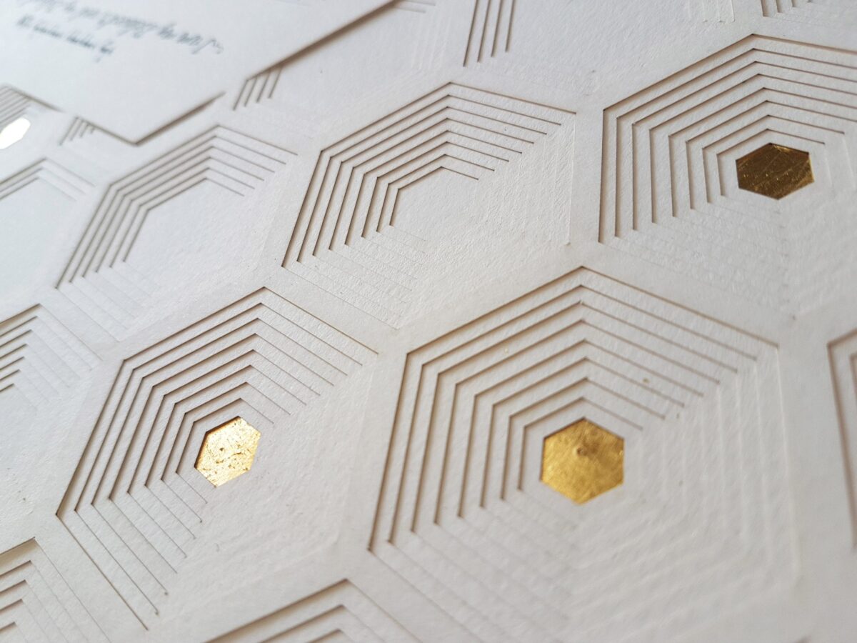 Layered Golden Hexagon Ketubah modern design detail