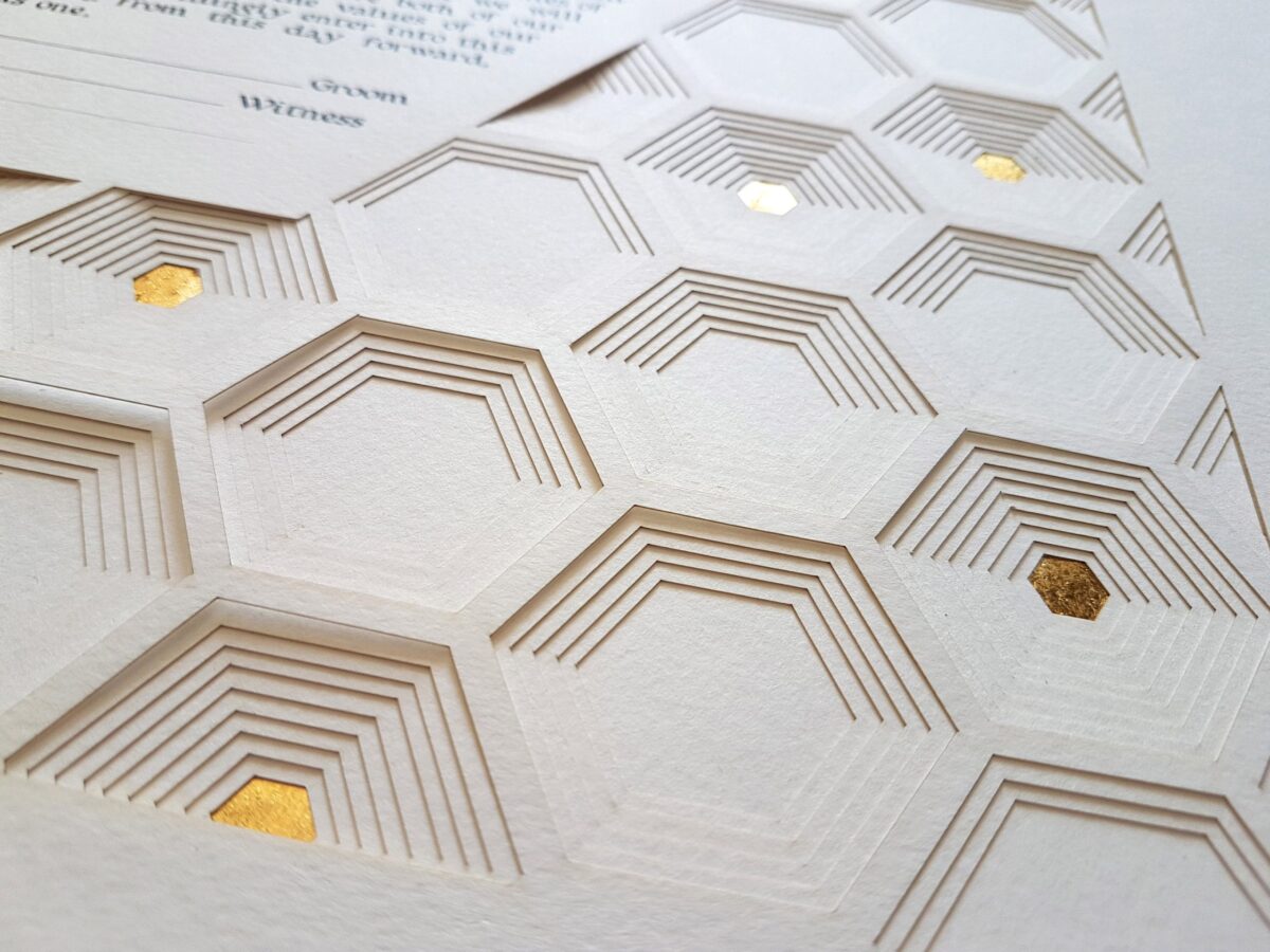 Layered Golden Hexagon Ketubah modern design detail