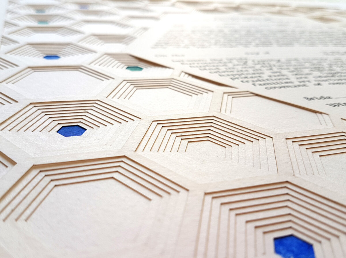 Layered Hexagon Ketubah modern design detail