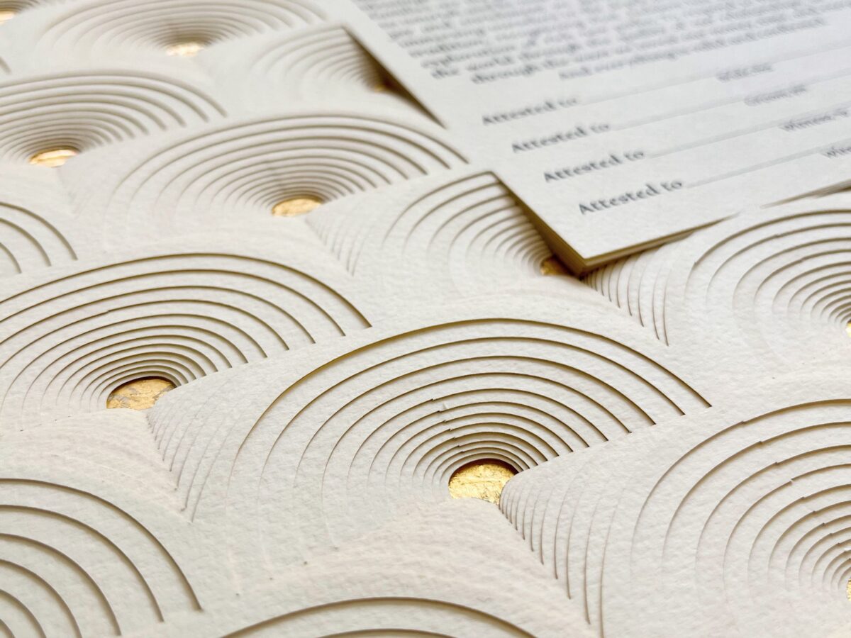 layered paper art Arches Ketubah detail