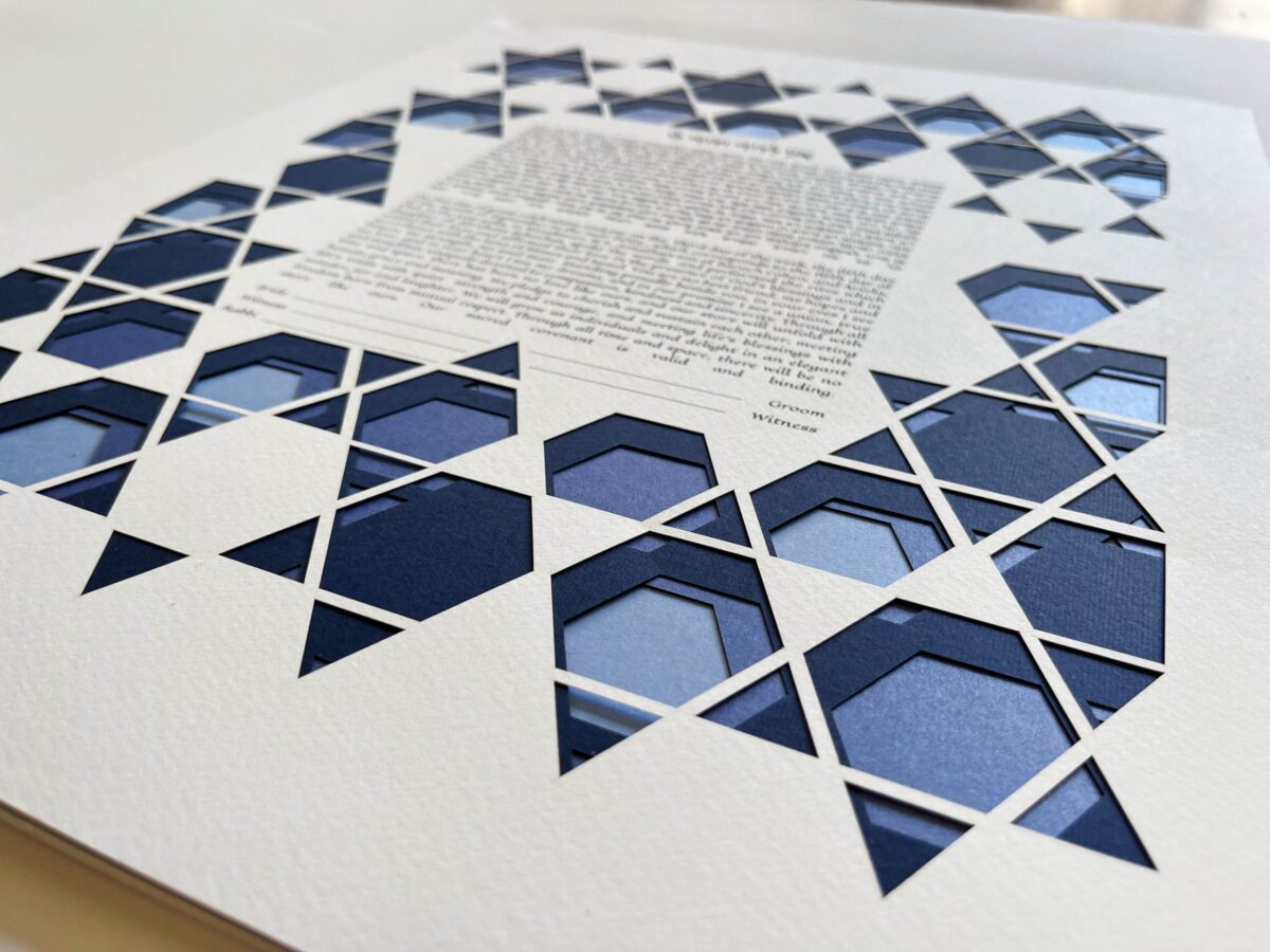 Star of David 4 colors modern design Ketubah detail