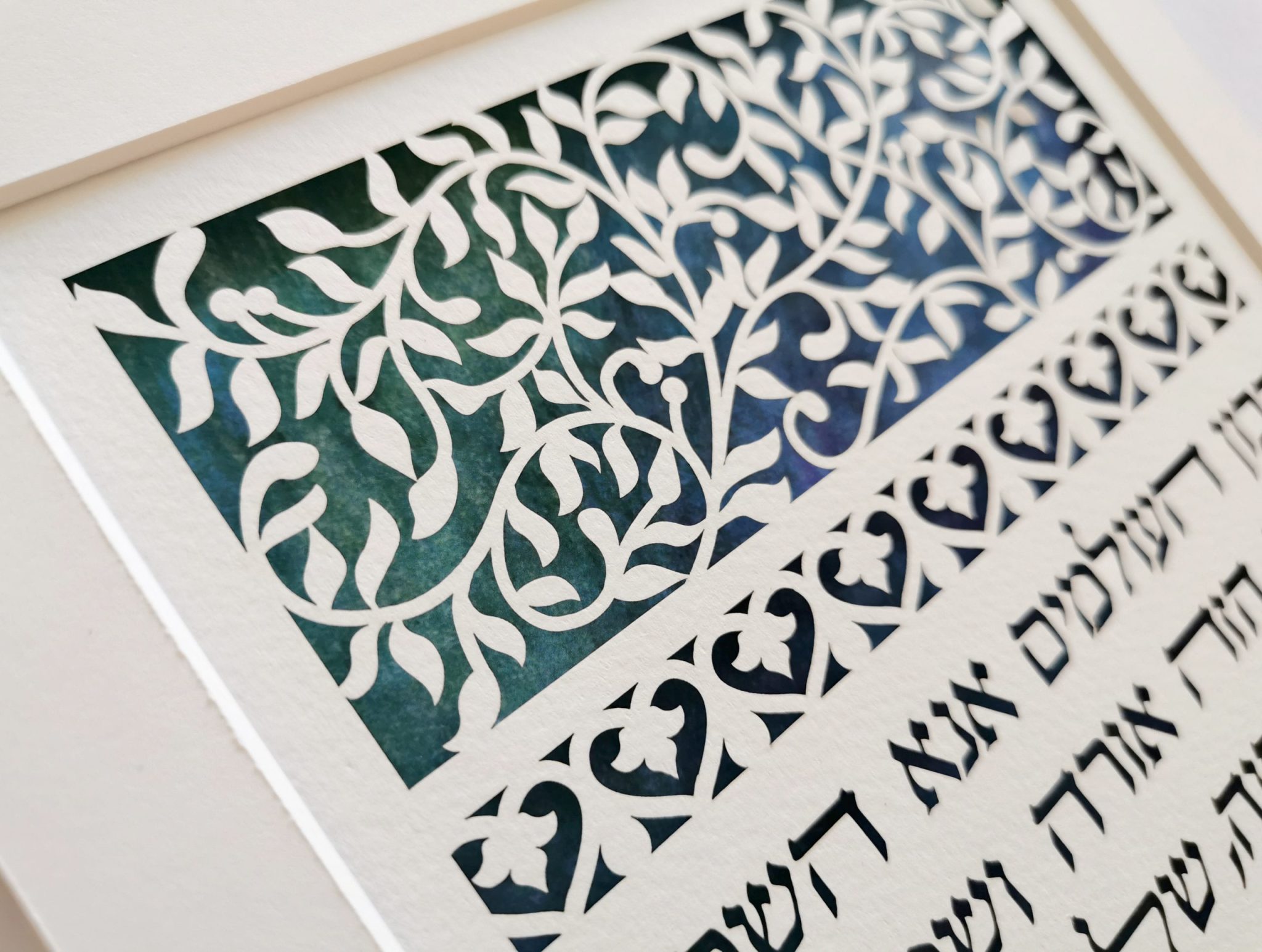 unique home blessing papercut design watercolor background detail