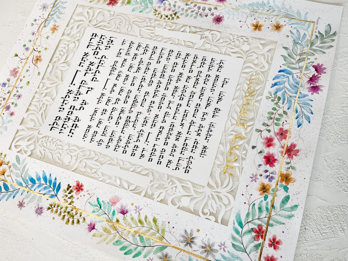 Hand painted Candle Light Blessing Floral ornament design detail