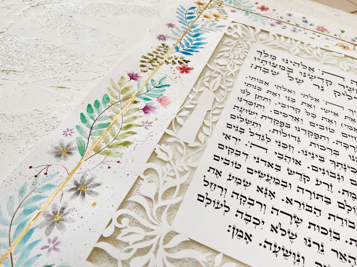 Hand painted Candle Light Blessing Floral ornament design detail
