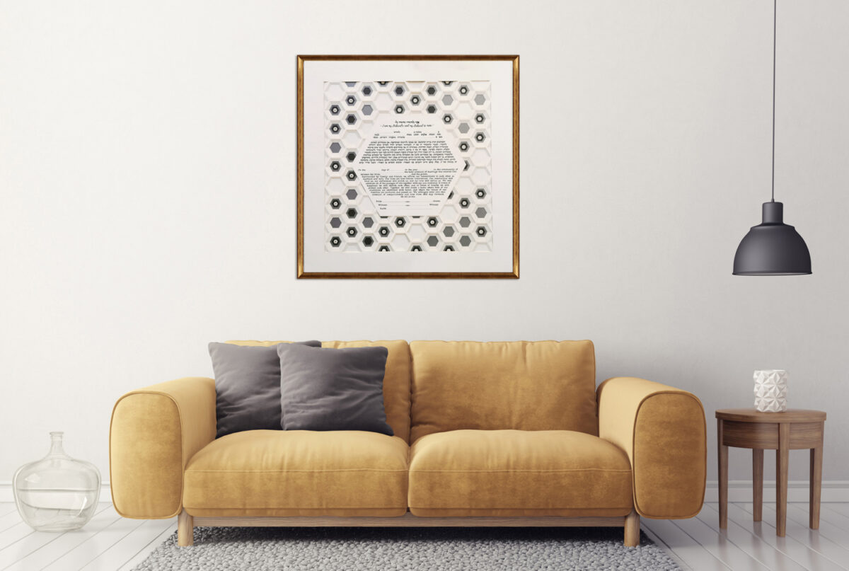 Layered Sparkle Hexagon Ketubah modern design interior
