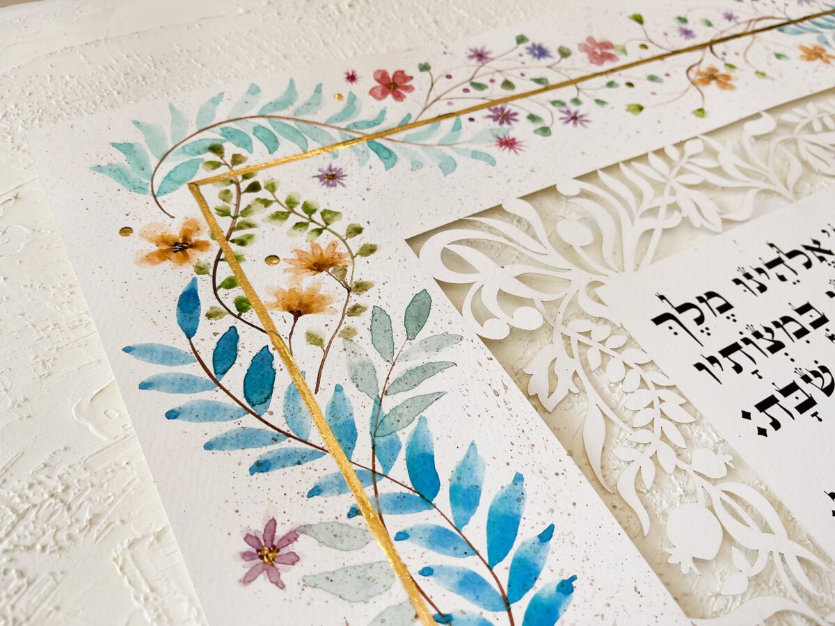 Hand painted Candle Light Blessing Floral ornament design detail