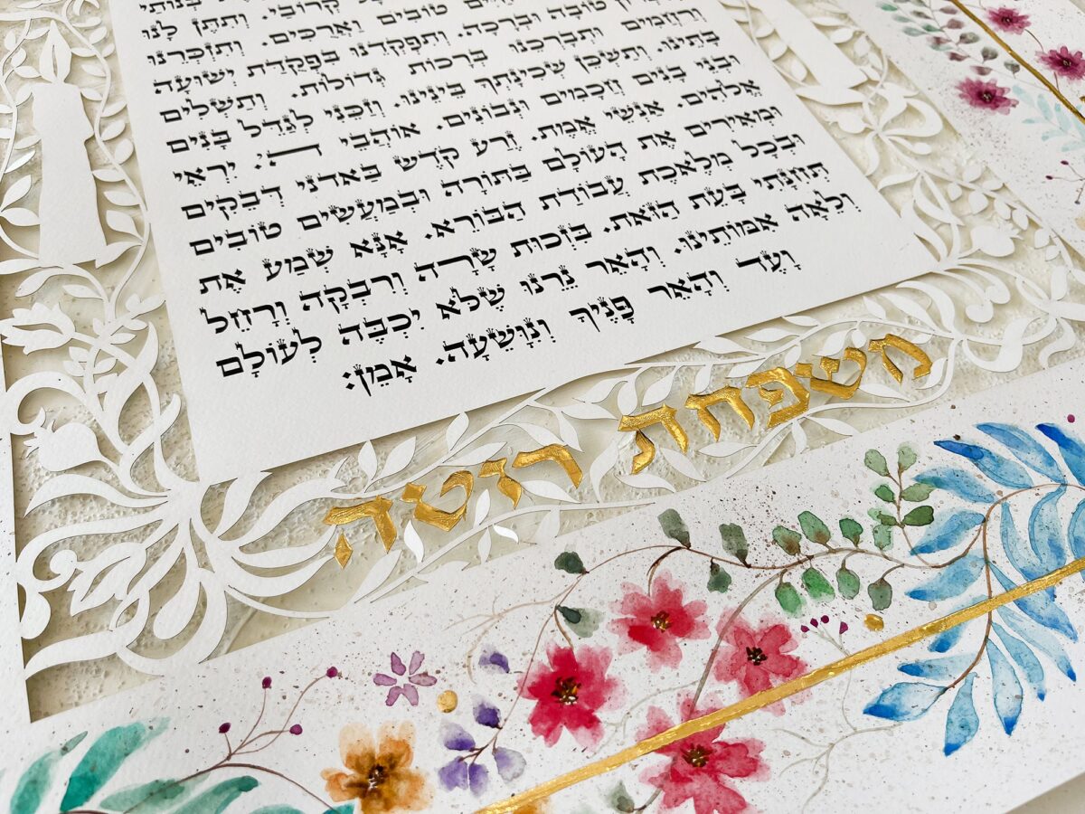 Hand painted Candle Light Blessing Floral ornament design detail