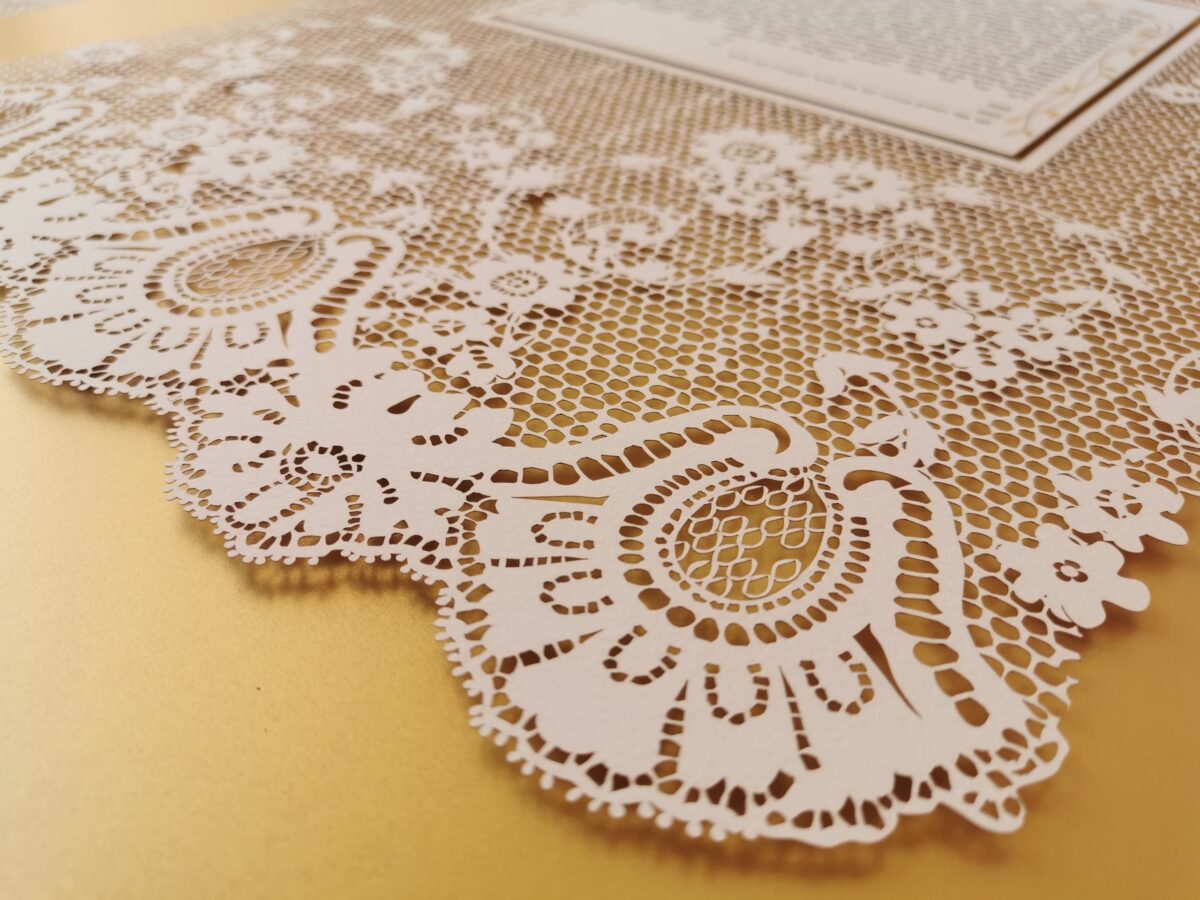 Customized Lace Ketubah gold paint detail