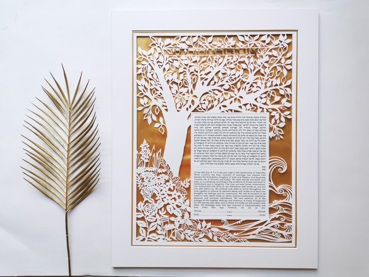 Secret garden hand cut customized ketubah paper art