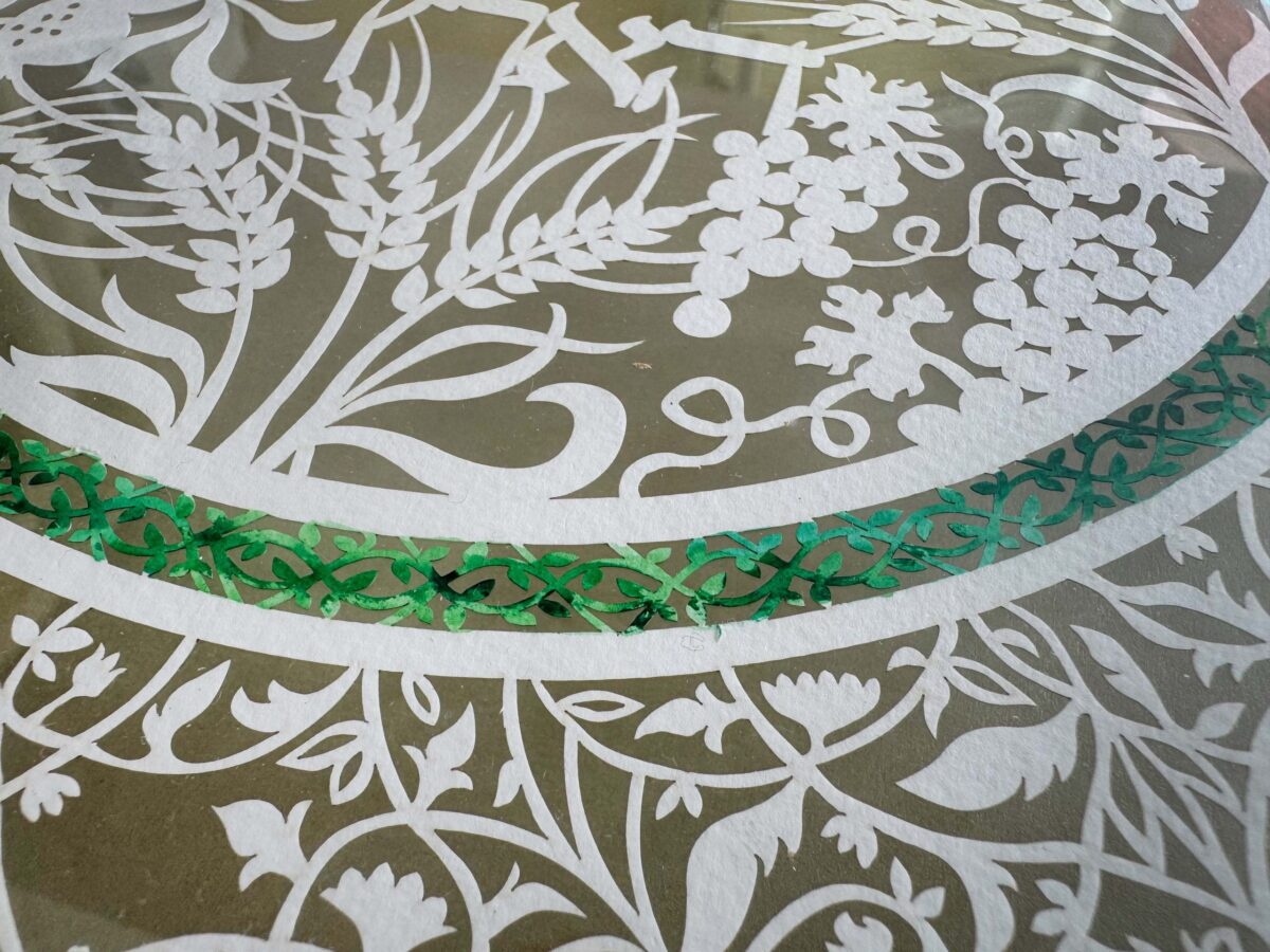 Green Leaves seven species Challah Board detail