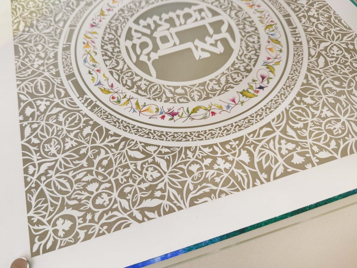 Flourish Watercolor Rim Challah Board detail