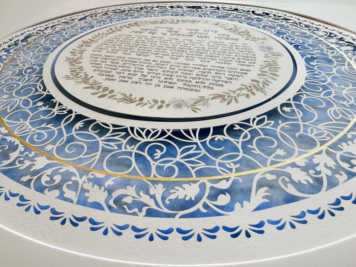 Jewish candle lighting blessing swirls papercut design watercolor gradient background option