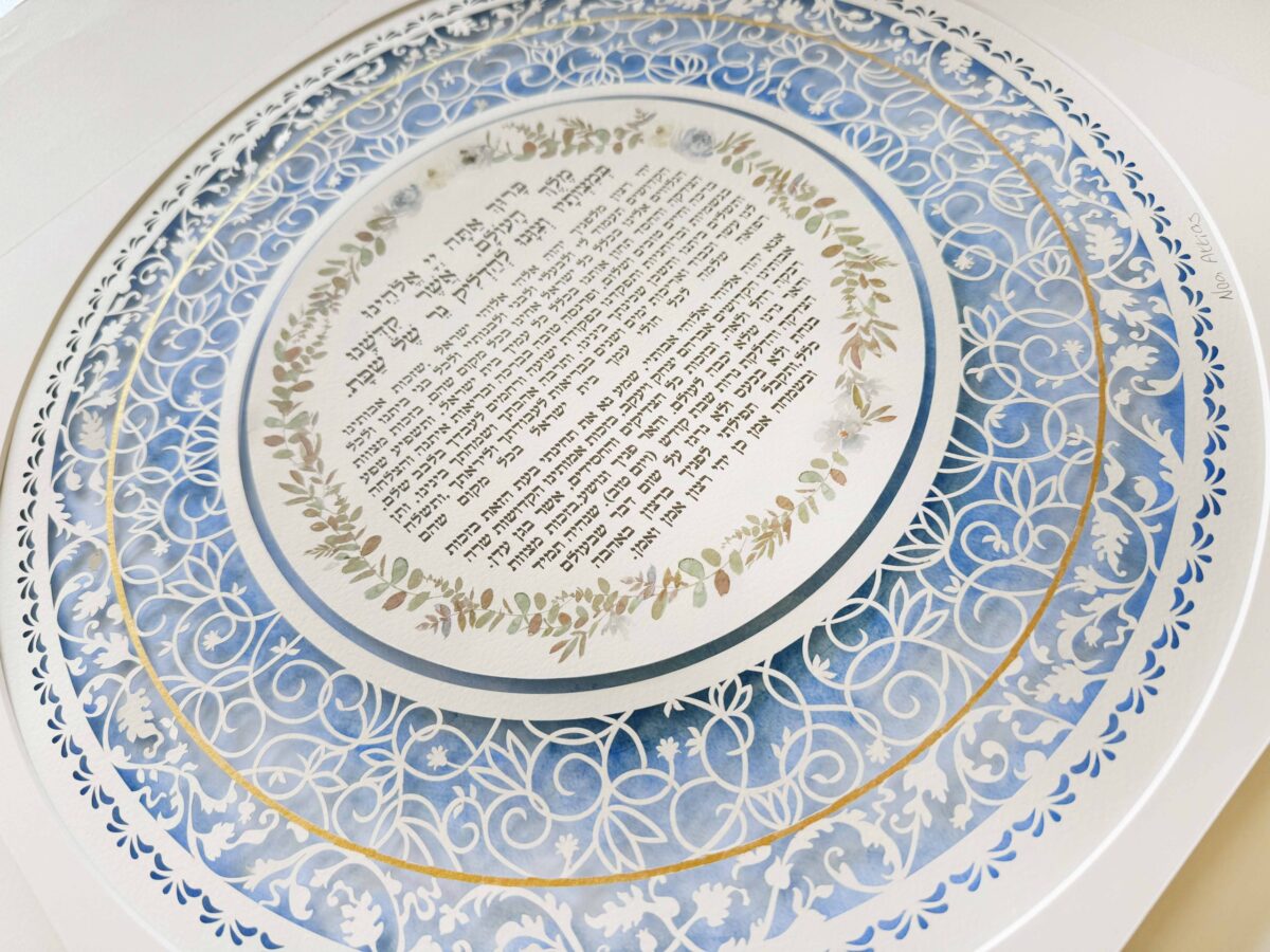 Jewish candle lighting blessing swirls papercut design watercolor gradient background option