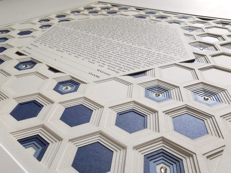 Layered Sparkle Hexagon Ketubah modern design detail