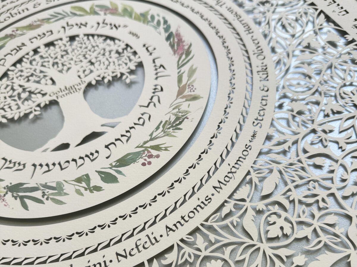Customized family tree floral silver watercolor option detail