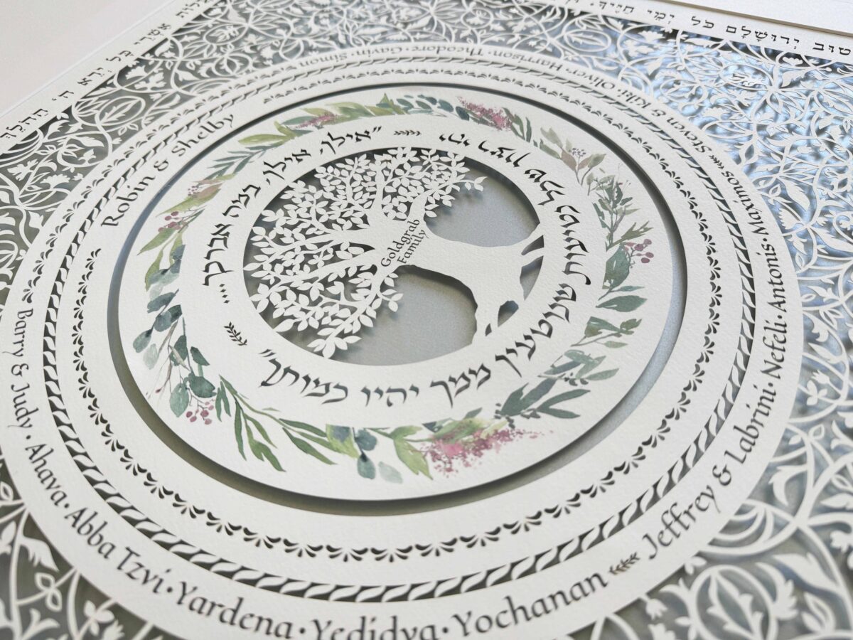 Customized family tree floral silver watercolor option detail