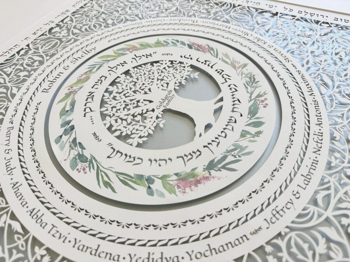 Customized family tree floral silver watercolor option detail