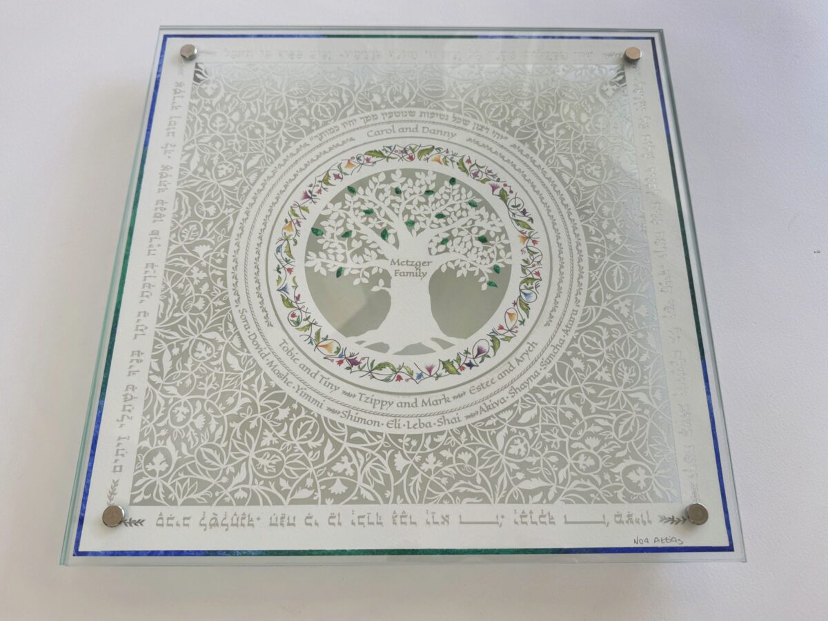 Personalized Family Tree Glass Challah Board watercolor rim