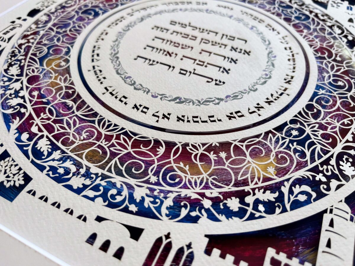 Home blessing Jerusalem themed art colorful background detail