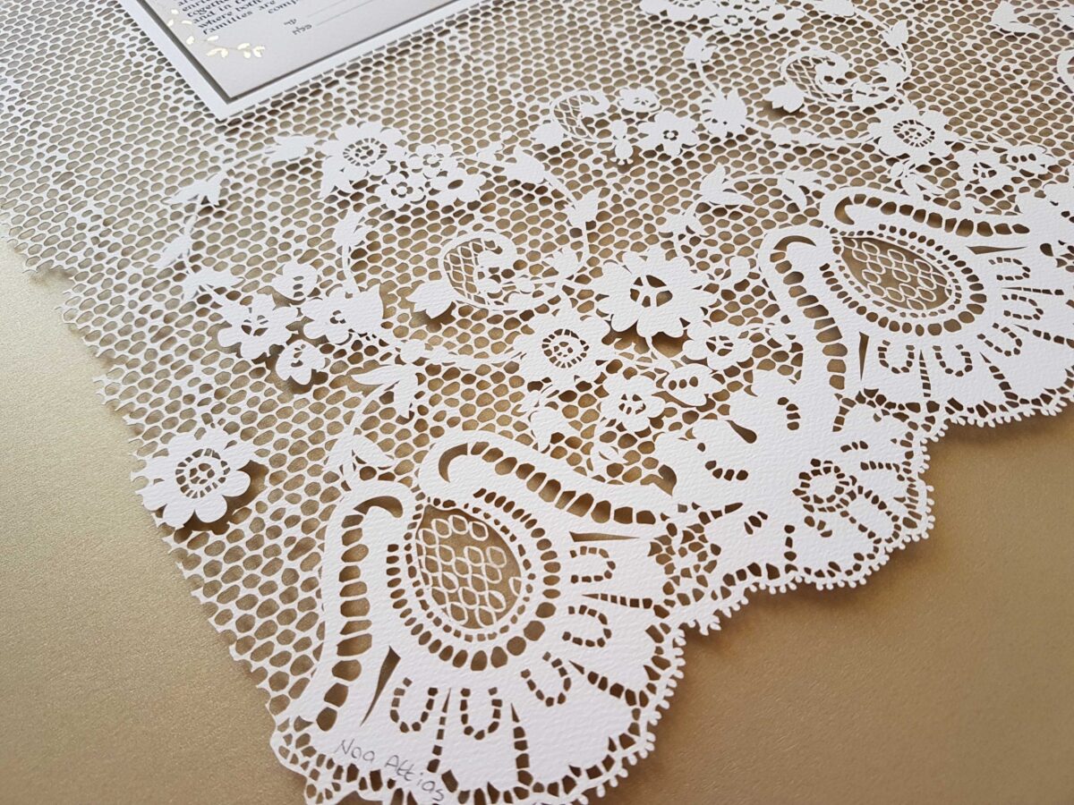 Customized Lace Ketubah gold paint detail