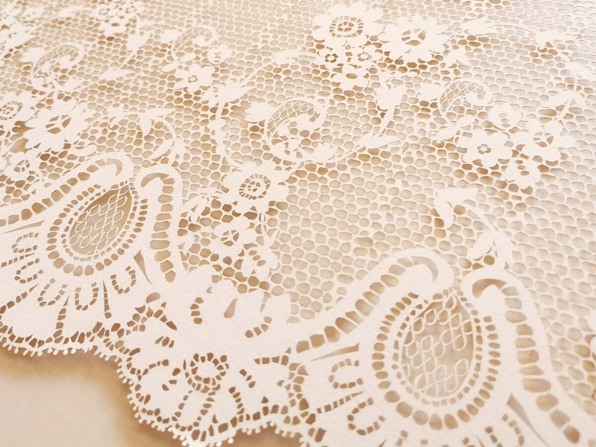 Customized Lace Ketubah gold paint detail