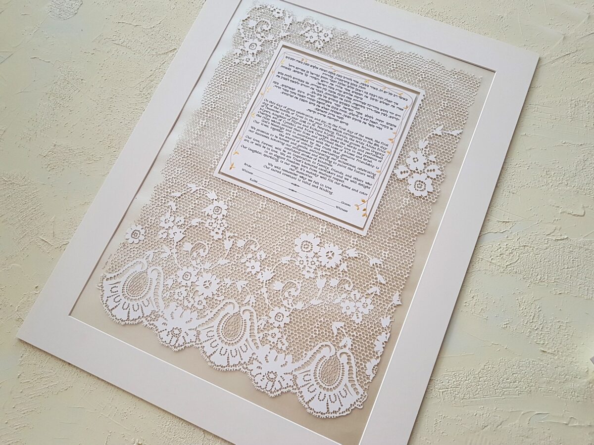Customized Lace Ketubah gold paint detail