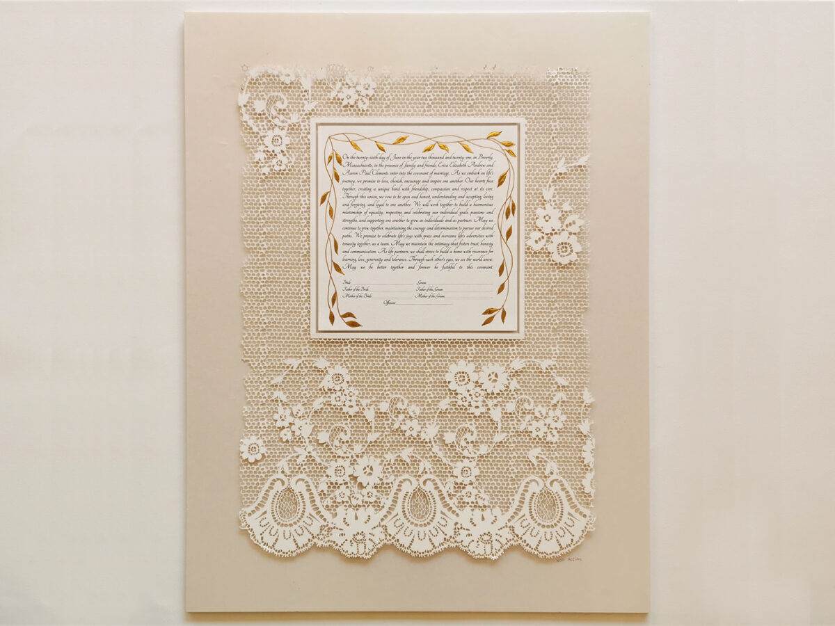 Customized Lace Ketubah gold paint