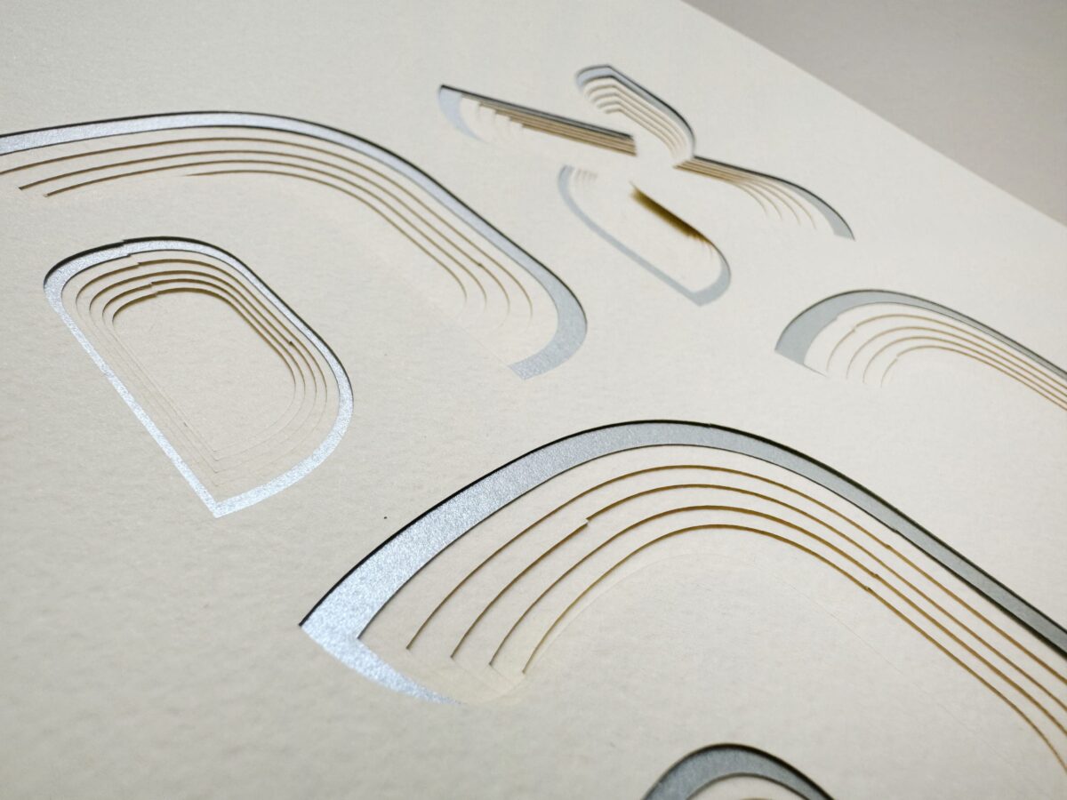 LOVE Ahava silver letters Layered Papercut wall art detail