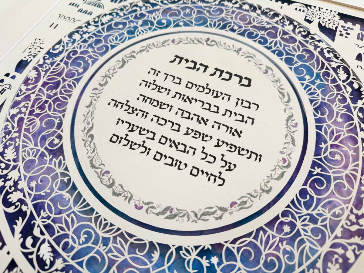 Home blessing Jerusalem themed art blue watercolor detail