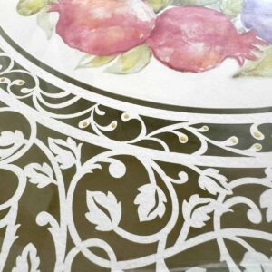 Israel Seven Species Challah Board papercut design with watercolor fruits and botanical border