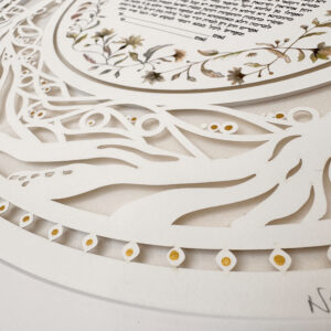 River of Blessing Ketubah papercut design background option Noa Attias papercut design PEARL background option NOA ATTIAS
