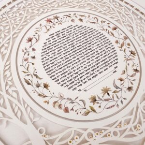 River of Blessing Ketubah papercut design background option Noa Attias papercut design PEARL background option
