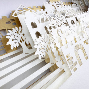 Jerusalem skyline ketubah with 7 layered Old City walls papercut design by Noa Attias