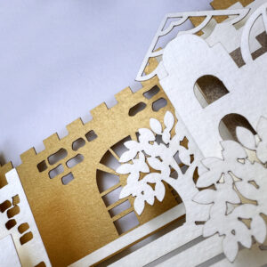 Jerusalem skyline ketubah with 7 layered Old City walls papercut design by Noa Attias