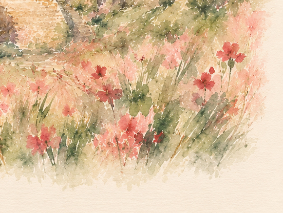 Jerusalem Wildflower Ketubah Print featuring a watercolor Jerusalem landscape surrounded by delicate wildflowers.